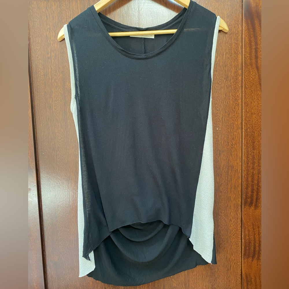 Black sleeveless tank top with metallic trim